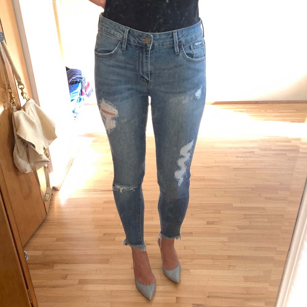 JBD Latest Scoop Denim Skinny Distressed Ankle Mid-Rise Blue Jeans 27
